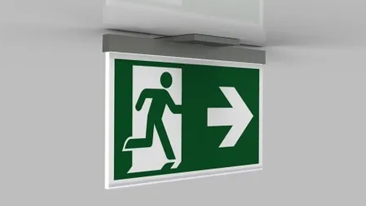 Rettungszeichenleuchte mit Fluchtweg-Piktogramm (Visualisierung)