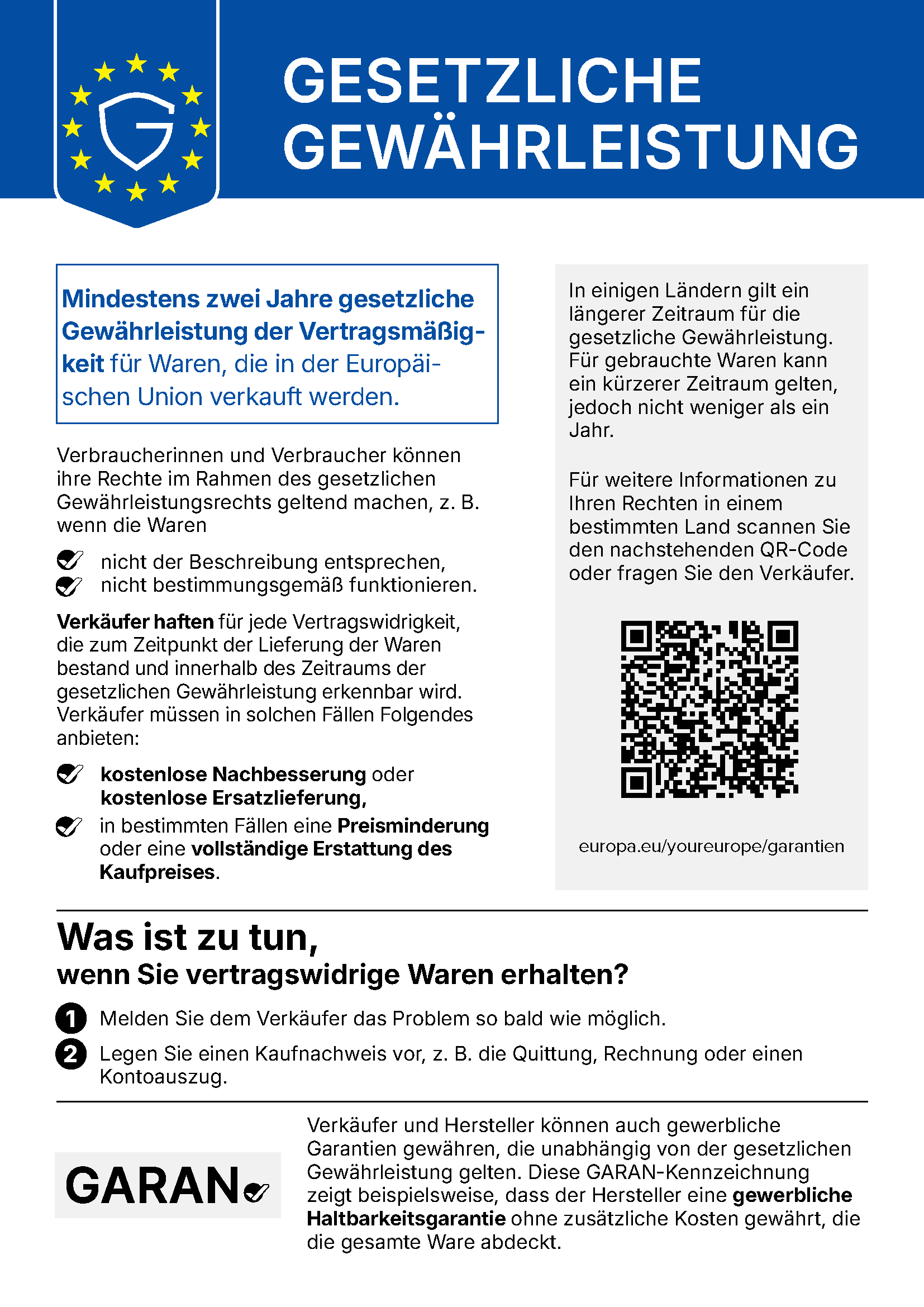 Gesetzliche Gewährleistung – harmonisierte Mitteilung der EU über das gesetzliche Gewährleistungsrecht (vollständiger Text im PDF)